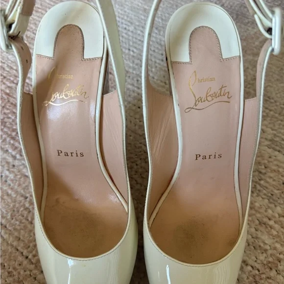 Christian Louboutin 38 White Peep Toe Patent Leather Wedge Heels Sandals - Picture 6 of 9